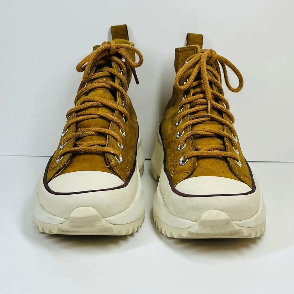 Converse Run Star Hike High Top Unisex M 7.5 W 9 Gold Leather Platform Sneakers - Picture 4 of 16